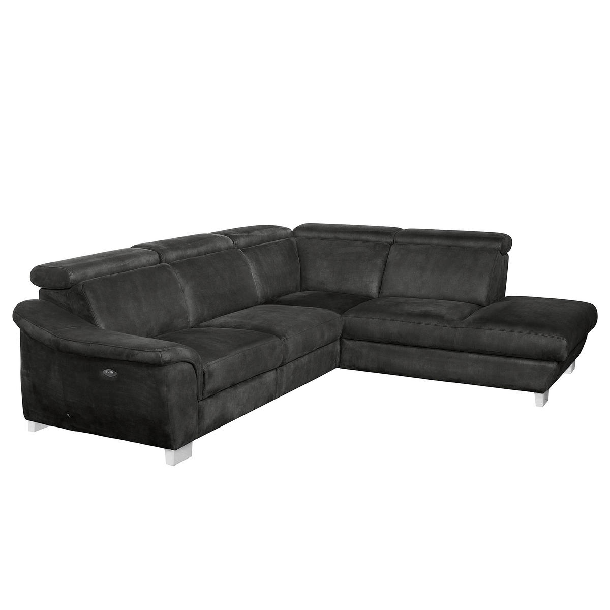 ECKSOFA Anthrazit Mikrofaser Rücken echt, Relaxfunktion, Kopfteilverstellung  - Chromfarben/Anthrazit, Design, Textil/Metall (276/238cm) - Livetastic