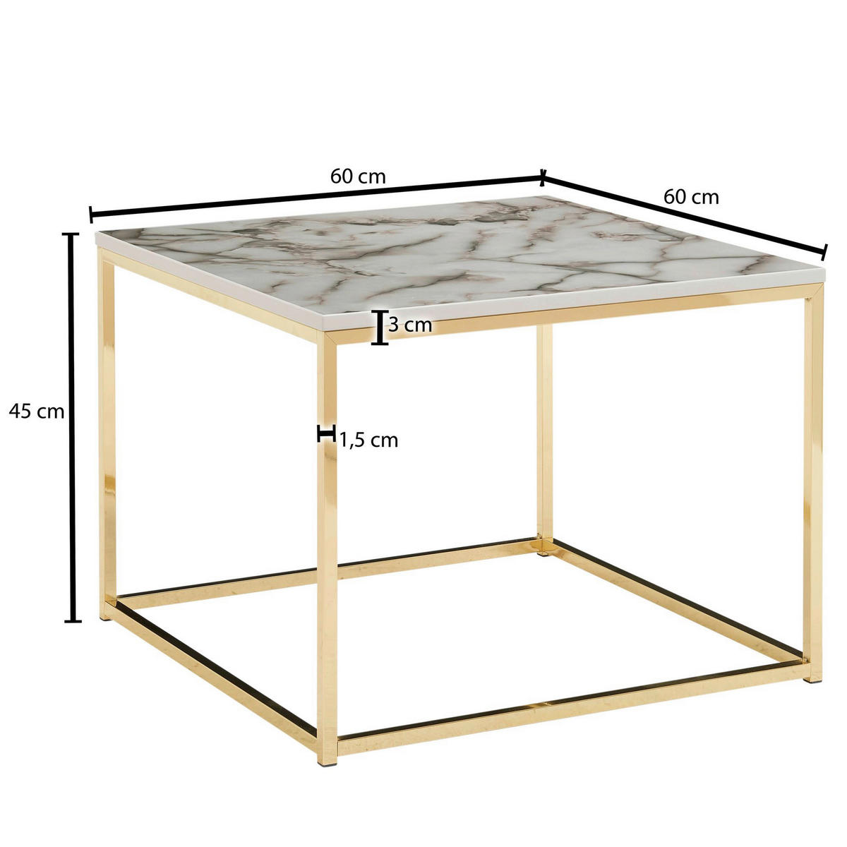COUCHTISCH in Holzwerkstoff 60/60/45 cm   - Weiss/Goldfarben, Modern, Holzwerkstoff/Metall (60/60/45cm) - MID.YOU