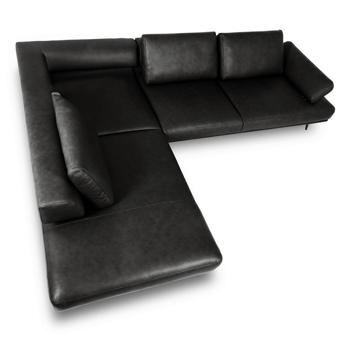ECKSOFA Schwarz Echtleder  - Schwarz/Grau, Design, Leder/Metall (237/306cm) - Livetastic