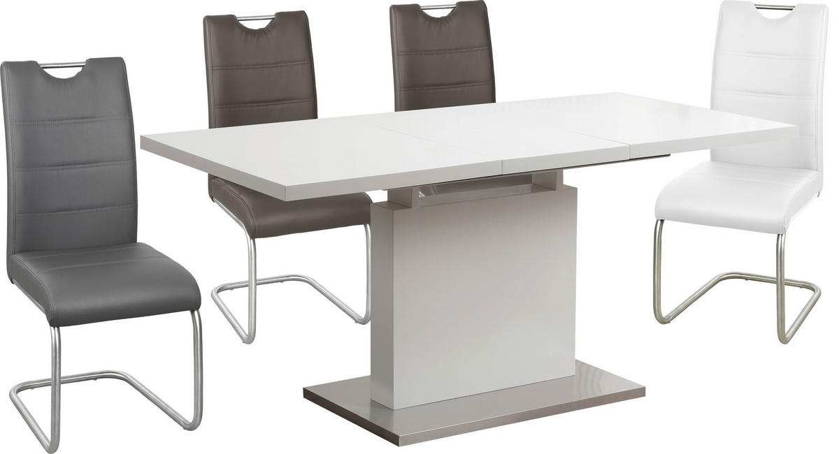 ÉTKEZŐASZTAL - nemesacélszínű/fehér, Design, faalapú anyag/fém (120-160/80/76cm) - Carryhome