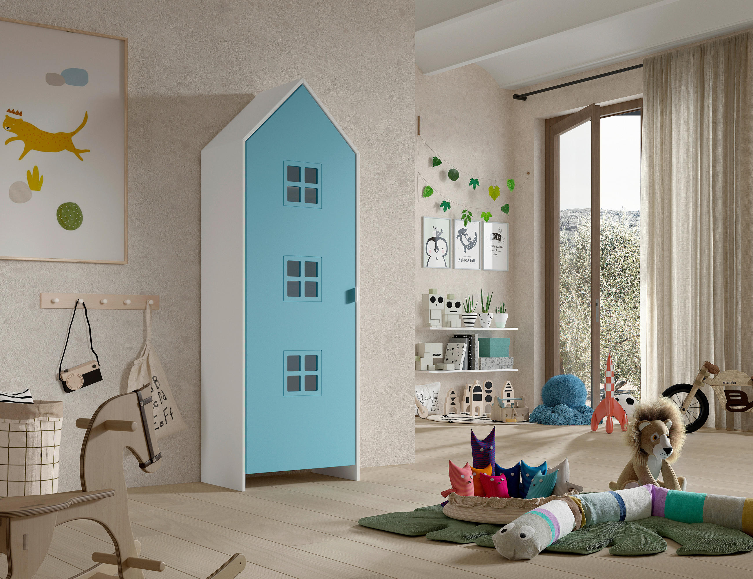  KINDERKLEIDERSCHRANK Blau, Weiß  - Blau/Weiß, MODERN, Holzwerkstoff/Metall (57,6/171,3/37cm) - MID.YOU