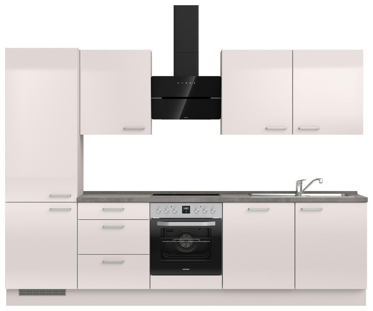 KÜCHENBLOCK 300 cm   in Schieferfarben, Hellgrau  - Schieferfarben/Edelstahlfarben, MODERN, Holzwerkstoff/Metall (300cm) - Nobilia