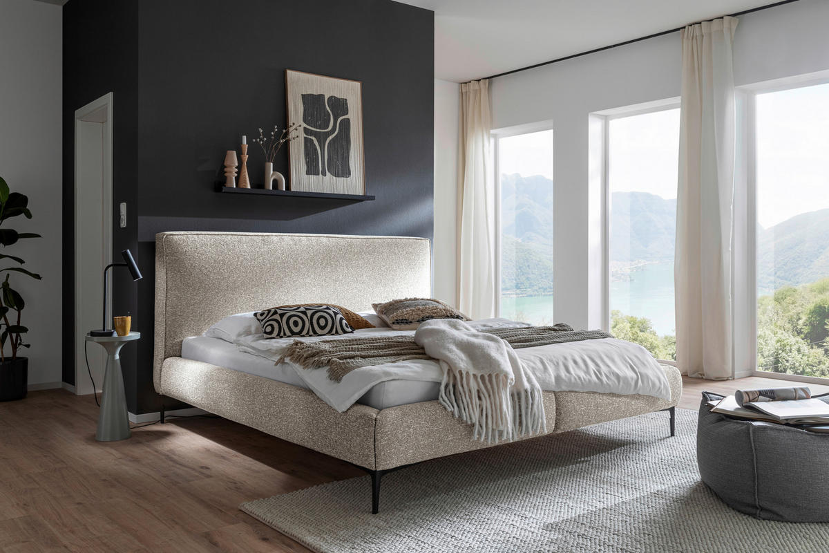 POLSTERBETT Creme, Schwarz 180/200 cm  - Creme/Schwarz, MODERN, Holzwerkstoff/Textil (180/200cm) - MID.YOU