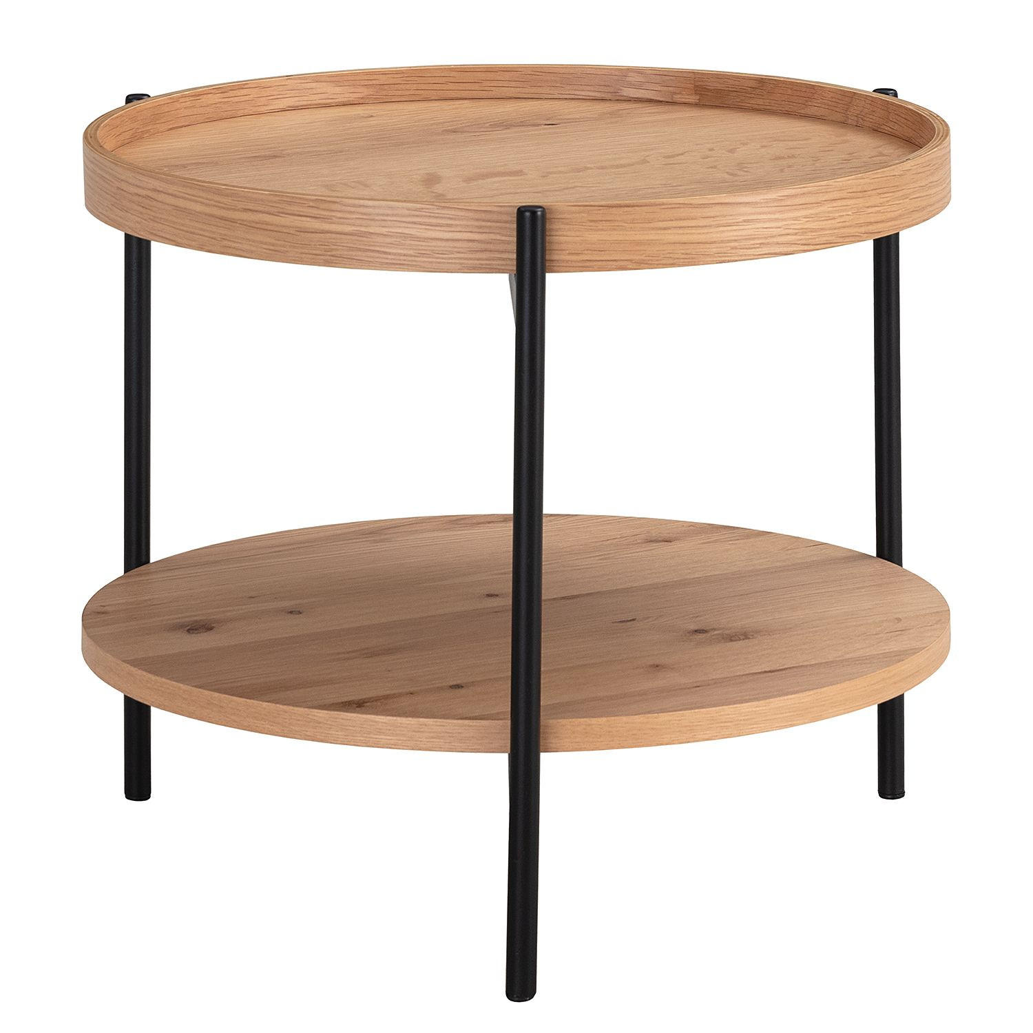 BEISTELLTISCH 50/50/45 cm Eiche furniert Naturfarben, Eichefarben rund  - Eichefarben/Schwarz, MODERN, Holz/Holzwerkstoff (50/50/45cm) - home24