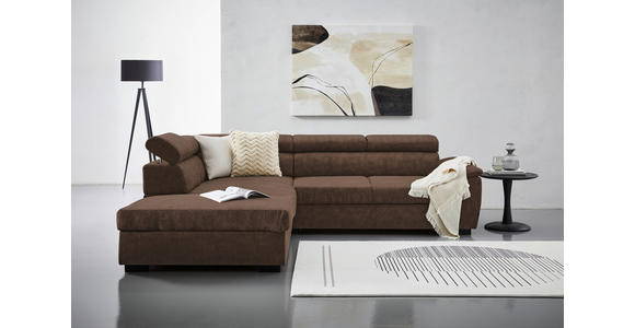 ECKSOFA Dunkelbraun Lederlook  - Dunkelbraun/Schwarz, Design, Kunststoff/Textil (230/263cm) - Hom`in