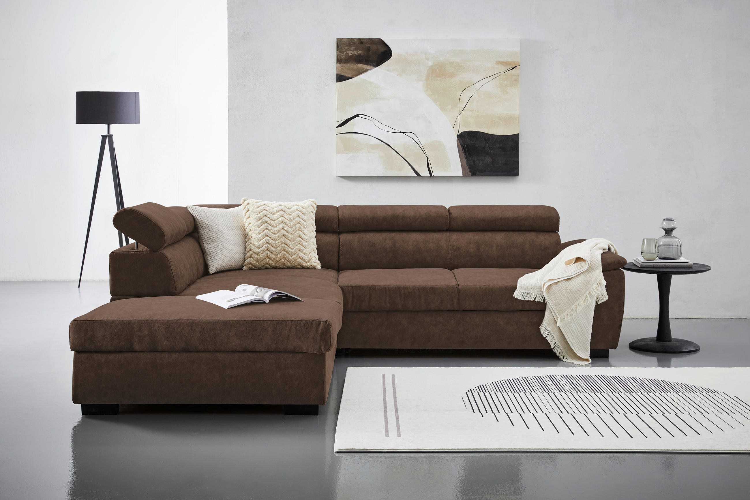 ECKSOFA Dunkelbraun Lederlook  - Dunkelbraun/Schwarz, Design, Kunststoff/Textil (230/263cm) - Hom`in