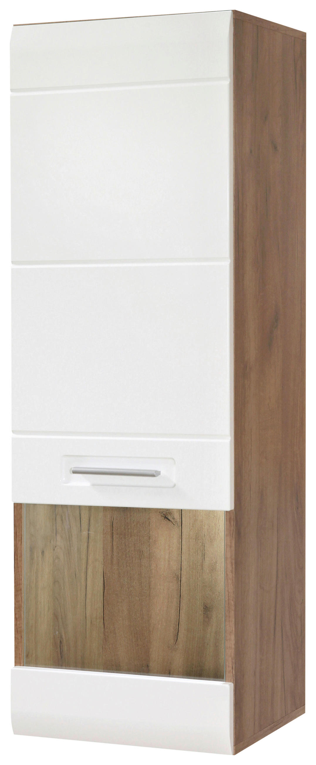 VISEČA VITRINA, bela, barve hrasta - barve kroma/črna, Design, umetna masa/steklo (40,3/123,4/37,1cm) - Xora