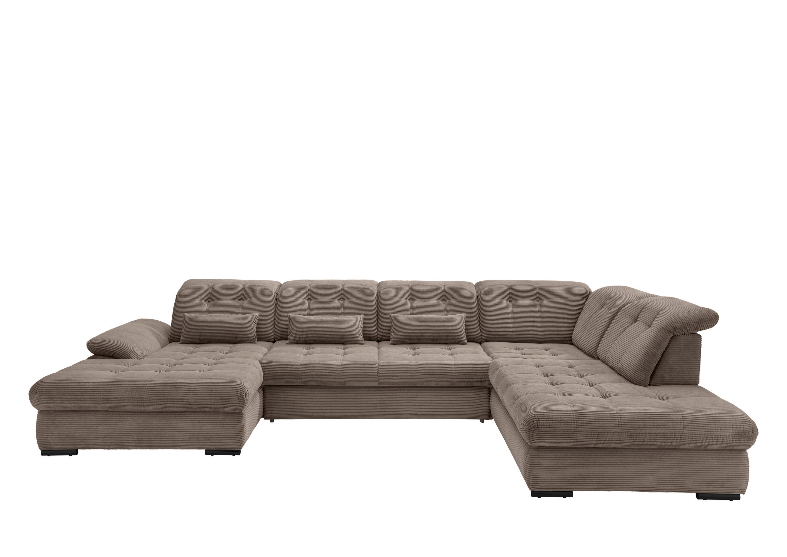 WOHNLANDSCHAFT in Cord Graubraun - Graubraun/Schwarz, Modern, Textil/Metall (184/387/252cm) - Livetastic