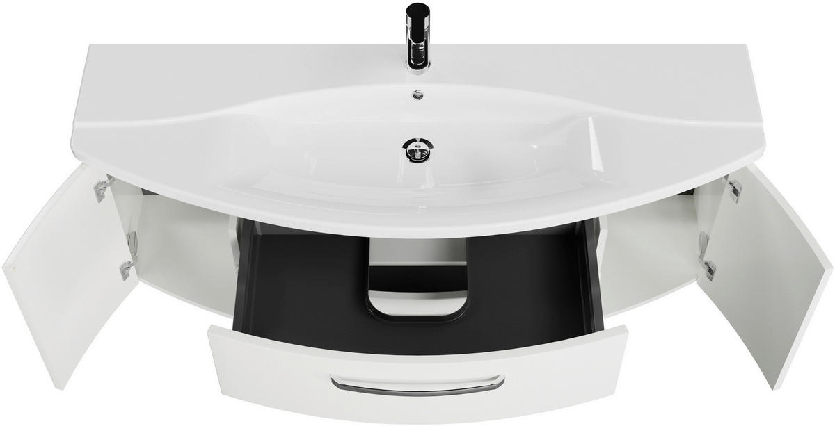 BADEZIMMER 3-teilig  in 144 cm  - Chromfarben/Weiß Hochglanz, MODERN, Glas/Keramik (144cm) - Sadena