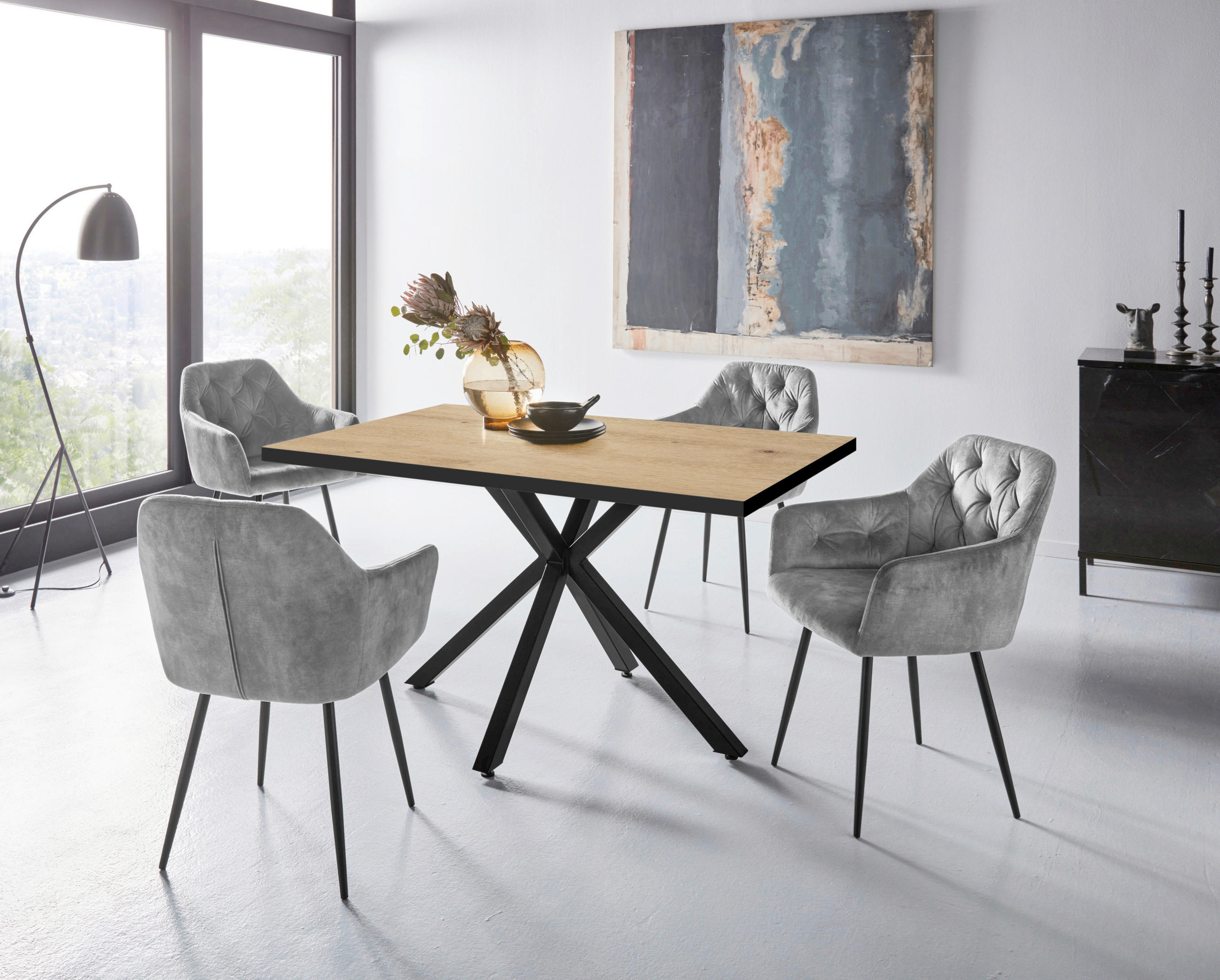 MID.YOU TISCHGRUPPE Grau, Eiche Artisan 140cm × 90cm × 76cm