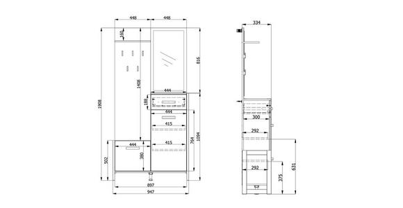 GARDEROBE  in 89,7/190,5/33,2 cm  - Schwarz/Eiche Artisan, MODERN, Holzwerkstoff (89,7/190,5/33,2cm) - Carryhome