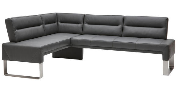 ECKBANK 171/236 cm in Graphitfarben, Edelstahlfarben - Edelstahlfarben/Dunkelgrau, Design, Leder/Metall (171/236cm) - Dieter Knoll