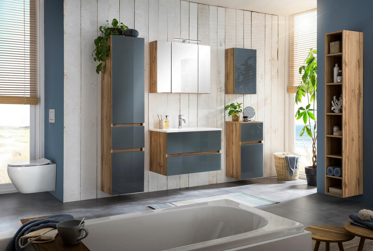 HOCHSCHRANK 40/180/35 cm  - Eichefarben/Silberfarben, KONVENTIONELL, Glas/Holzwerkstoff (40/180/35cm) - Held