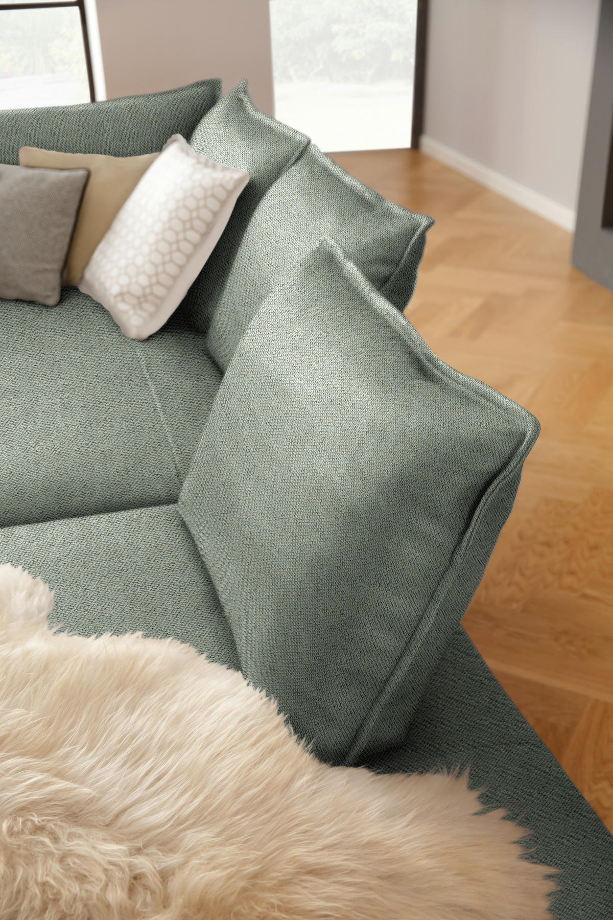 ECKSOFA in Webstoff Salbeigrün  - Salbeigrün/Schwarz, Modern, Textil/Metall (340/272cm) - W.Schillig