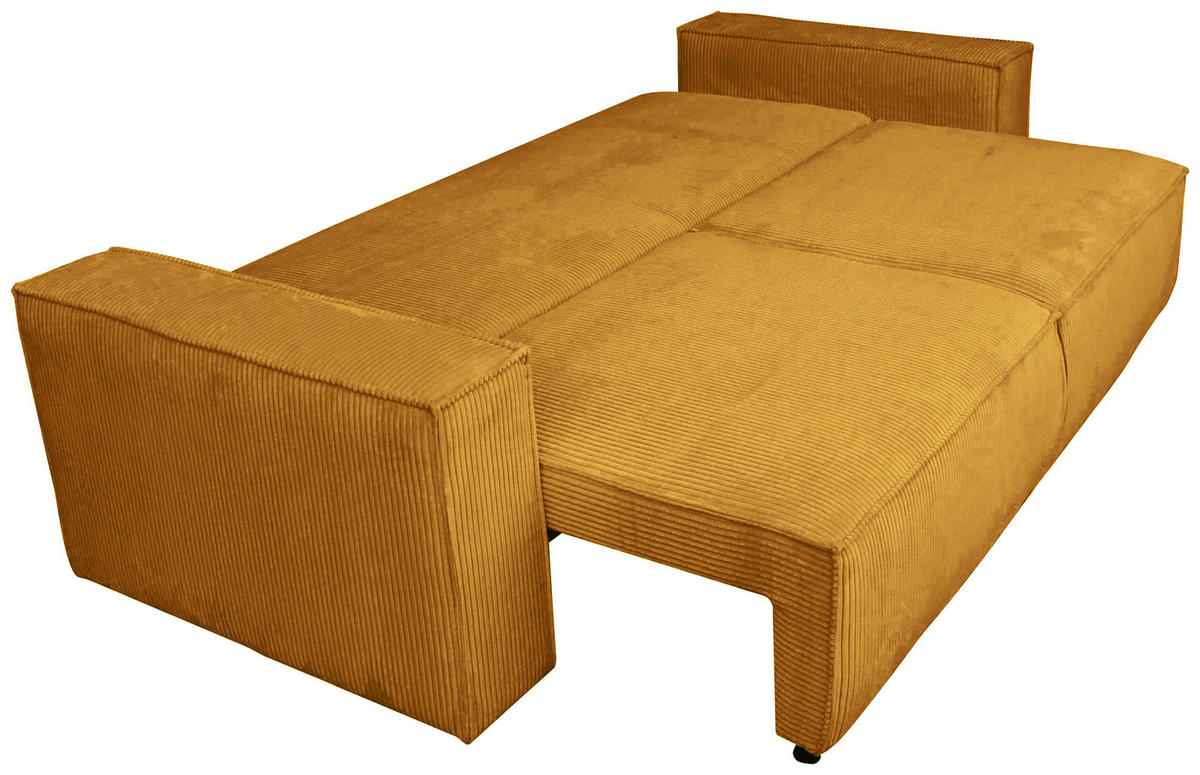 SCHLAFSOFA  mit Liegefunktion, Schlafen auf Sitzhöhe, Rücken echt Cord Currygelb  - Currygelb/Schwarz, KONVENTIONELL, Kunststoff/Textil (240/89/100cm) - Carryhome
