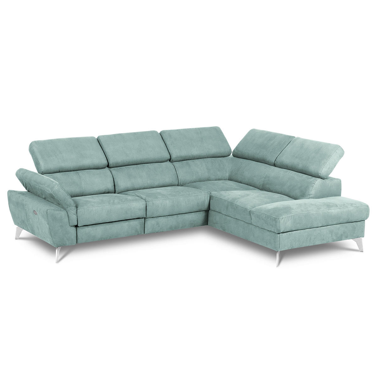 ECKSOFA SONO in Lederlook Hellblau Armteilverstellung, Kopfteilverstellung  265/210 cm  - Chromfarben/Hellblau, Design, Textil/Metall (265/210cm) - Livetastic