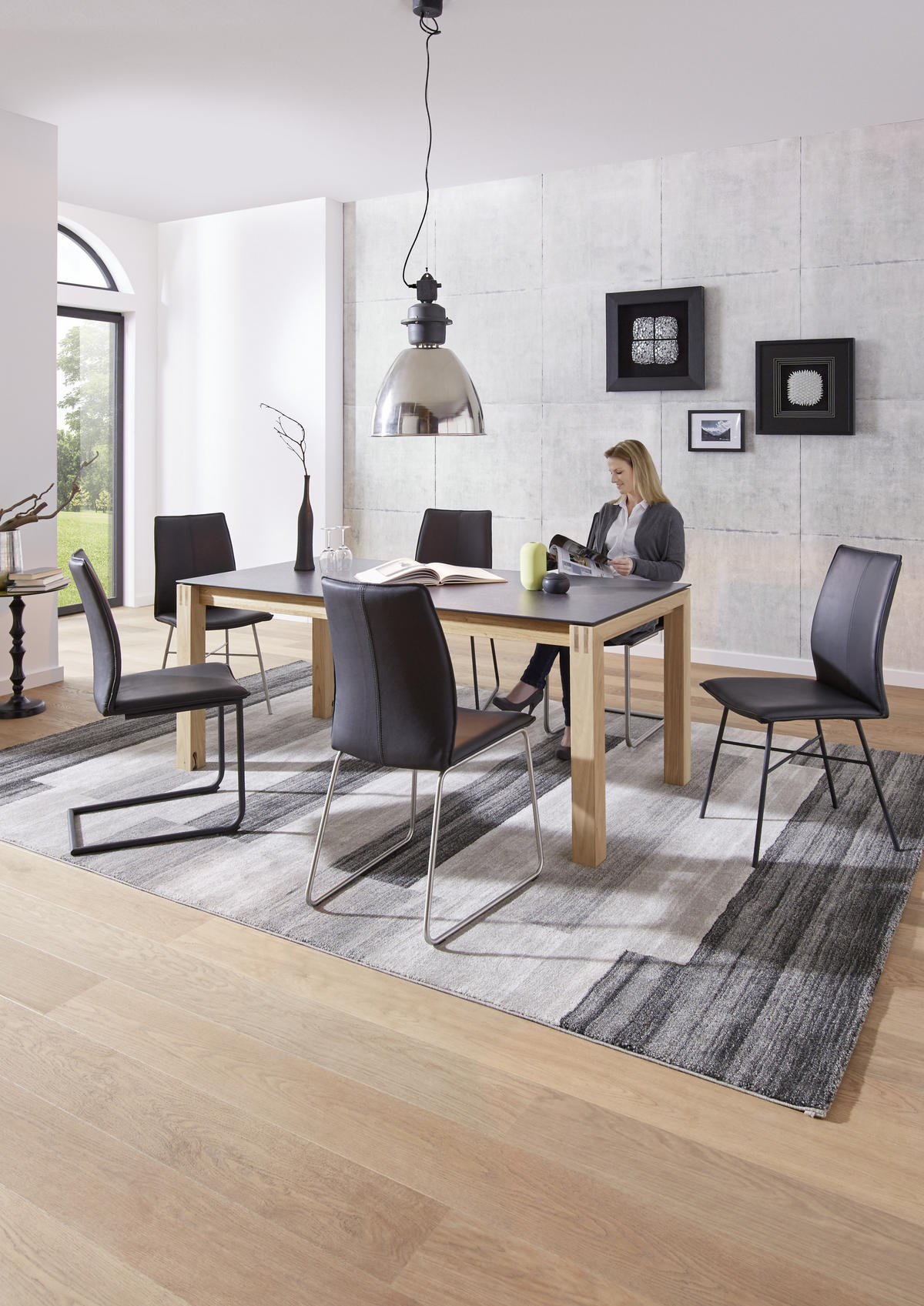 ESSTISCH Graphitfarben, Eichefarben rechteckig  ausziehbar, in verschiedenen Größen erhältlich, in verschiedenen Holzarten erhältlich, Variantenauswahl  - Eichefarben/Graphitfarben, Design, Holz/Kunststoff (180-280/100/75cm) - Dieter Knoll