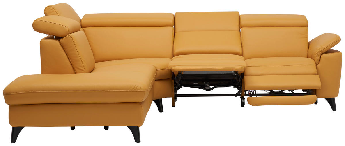 ECKSOFA in Echtleder Gelb  - Gelb/Schwarz, Design, Leder/Metall (239/285cm) - Cantus