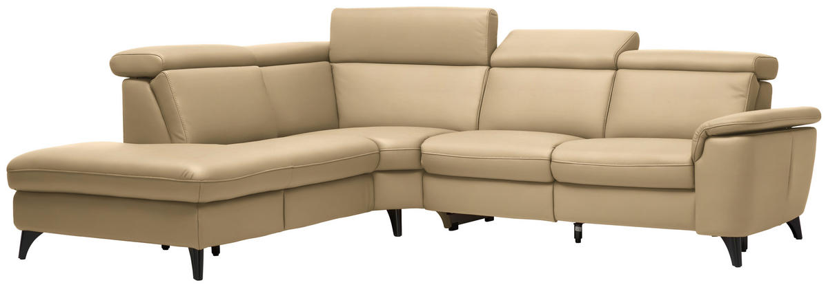 ECKSOFA in Echtleder Hellbraun  - Hellbraun/Schwarz, Design, Leder/Metall (239/285cm) - Cantus