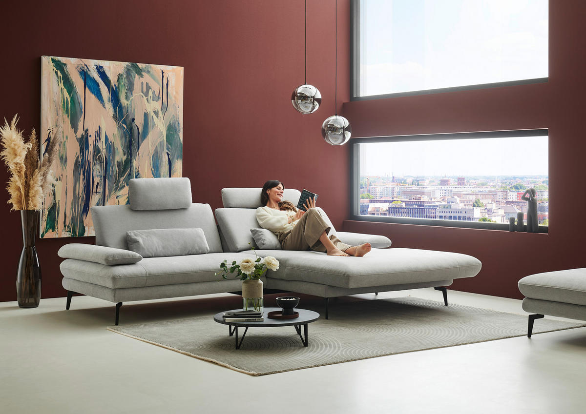 ECKSOFA in Chenille, Flachgewebe Silberfarben  - Silberfarben/Schwarz, Design, Textil/Metall (284/180cm) - Dieter Knoll