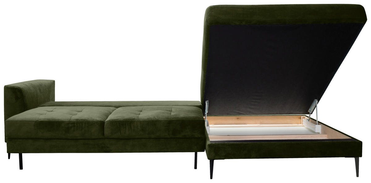 ECKSCHLAFSOFA in Mikrofaser Dunkelgrün  - Dunkelgrün/Schwarz, Modern, Textil (280/168cm) - Trendmanufaktur