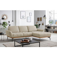 ECKSOFA Naturfarben, Sandfarben Flachgewebe  - Sandfarben/Eichefarben, Design, Holz/Textil (245/171cm) - Stylife