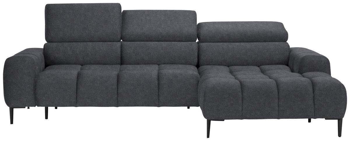 ECKSOFA in Samt, Webstoff Grau  - Schwarz/Grau, Design, Textil/Metall (270/177cm) - Welnova