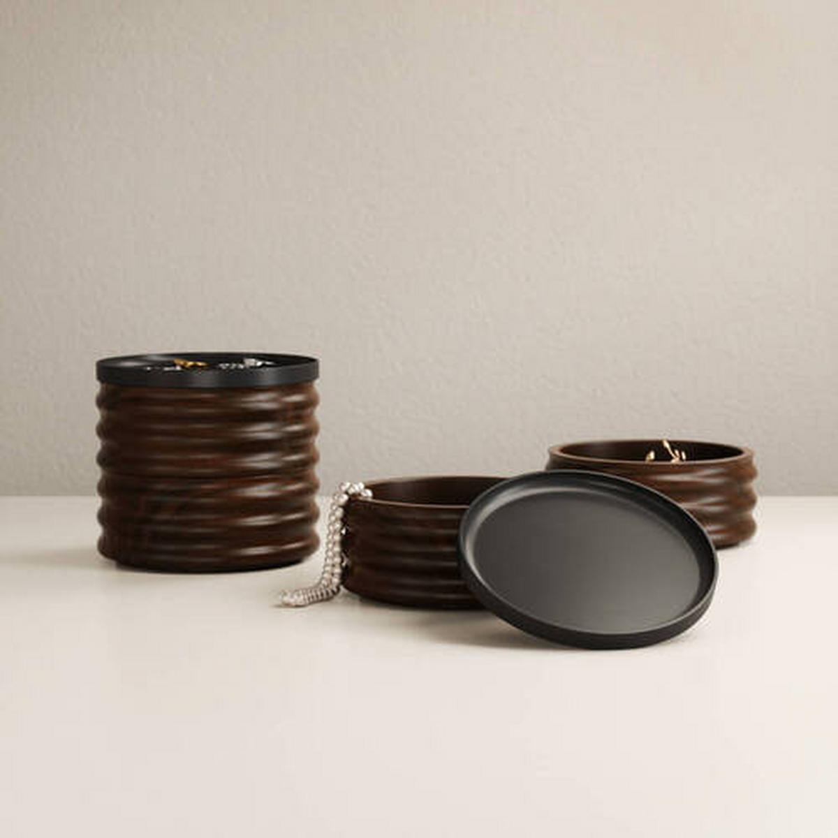 SCHMUCKSCHATULLE - Walnussfarben/Schwarz, KONVENTIONELL, Holz/Metall (12.7/11.7/12cm) - Umbra