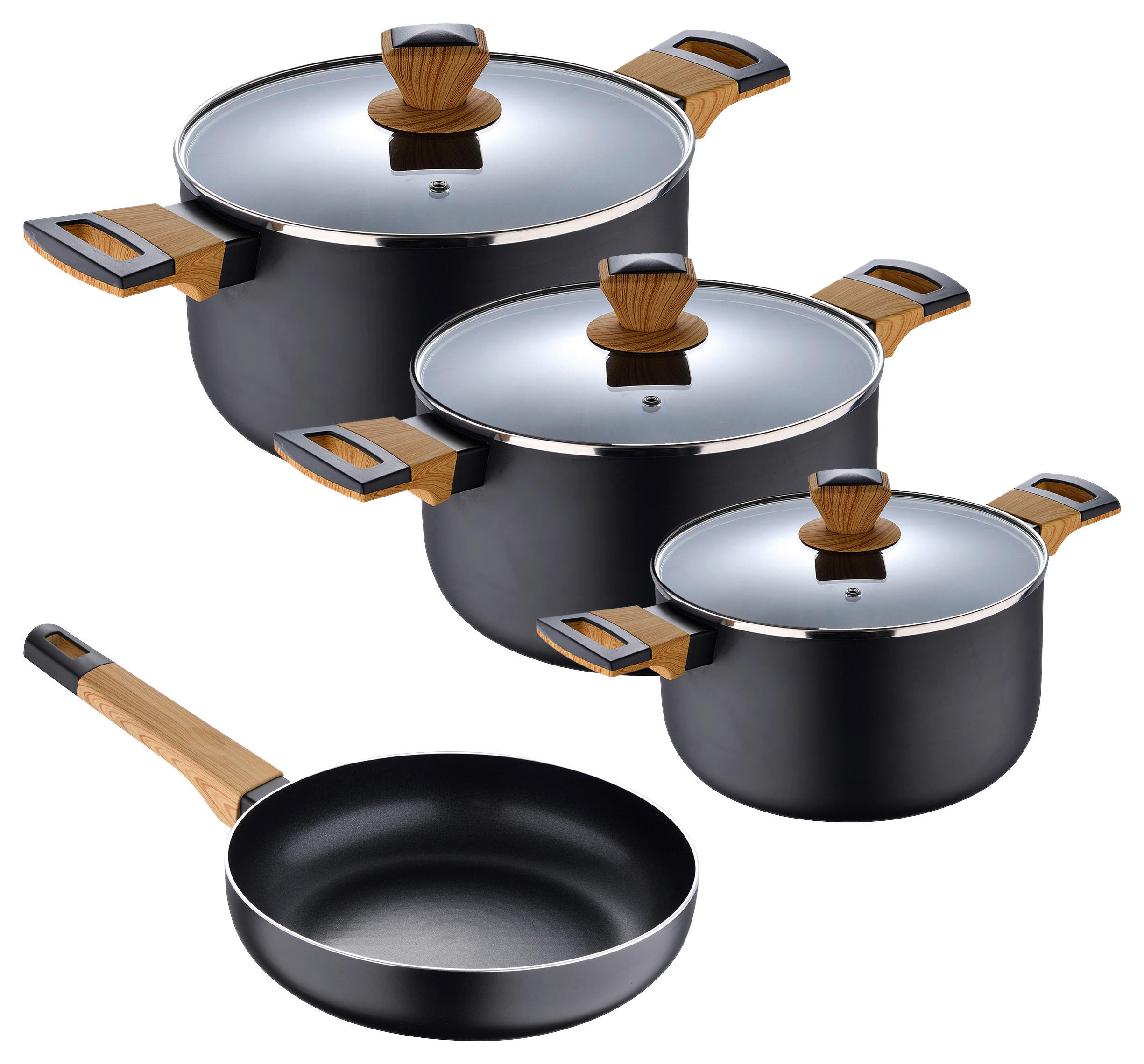 KOCHTOPFSET BERGNER EARTH BLACK 7-teilig  - Schwarz, Basics, Glas/Holz