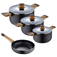 KOCHTOPFSET BERGNER EARTH BLACK 7-teilig  - Schwarz, Basics, Glas/Holz