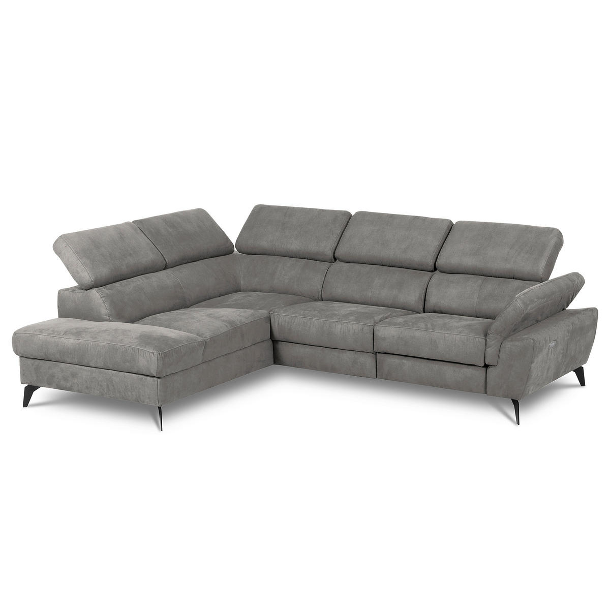 ECKSOFA SONO in Lederlook Anthrazit Armteilverstellung, Kopfteilverstellung  210/265 cm  - Anthrazit/Schwarz, Design, Textil/Metall (210/265cm) - Livetastic