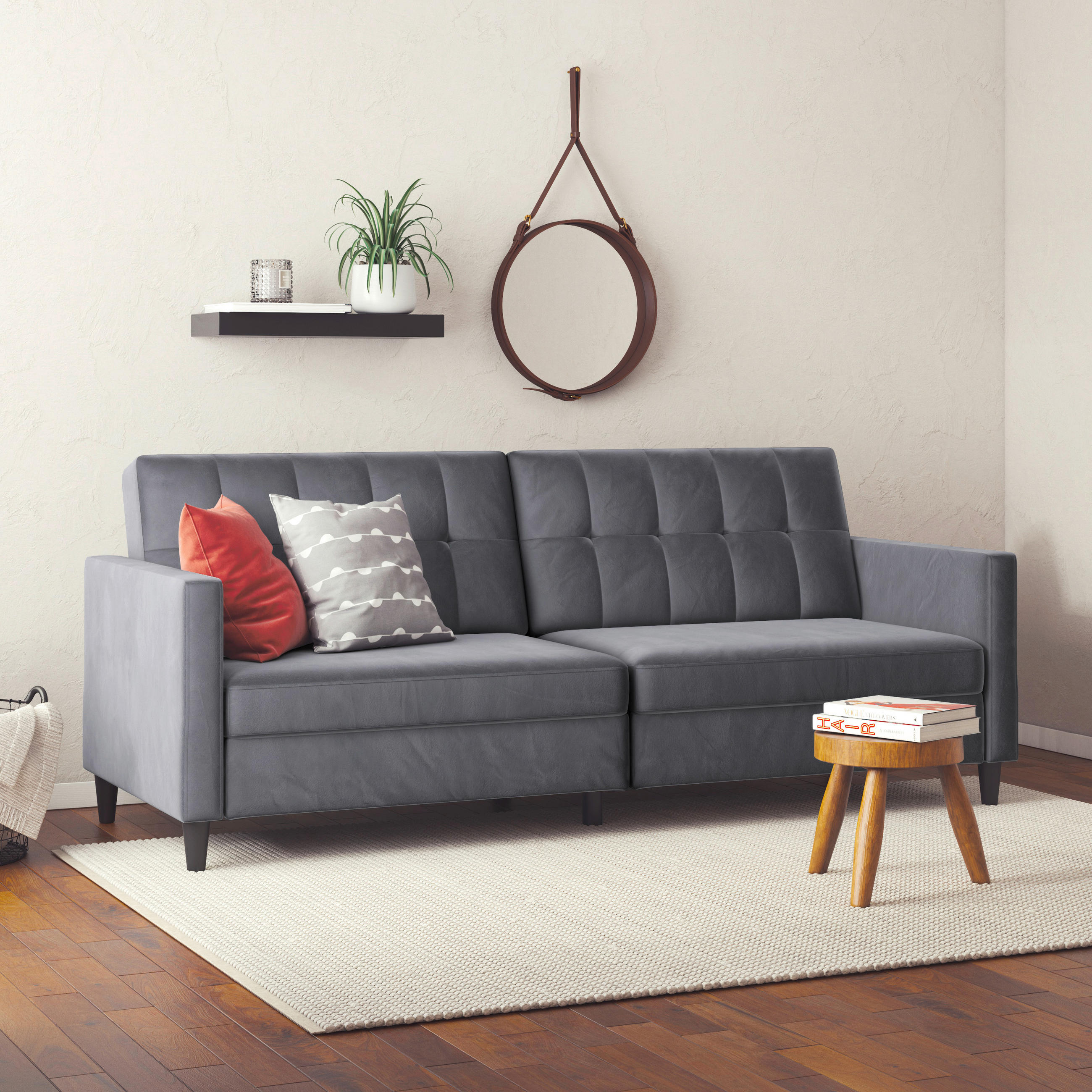 SCHLAFSOFA HANNOVER in Samt Anthrazit Vintage, Skandinavisch, Modern  - Anthrazit/Schwarz, Basics, Kunststoff/Textil (203/82/83cm) - Livetastic