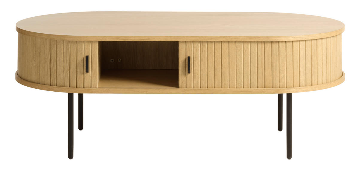 COUCHTISCH furniert 120/60/45 cm oval Eichefarben  - Eichefarben/Schwarz, Trend, Holzwerkstoff/Metall (120/60/45cm) - home24