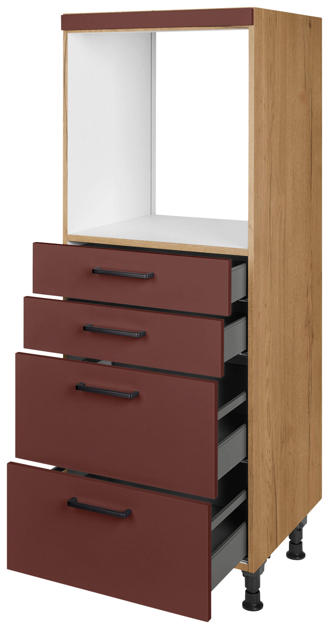 GERÄTEUMBAUSCHRANK 60/168/58 cm  in Rot, Eichefarben  - Eichefarben/Rot, MODERN, Holzwerkstoff/Metall (60/168/58cm) - Nobilia