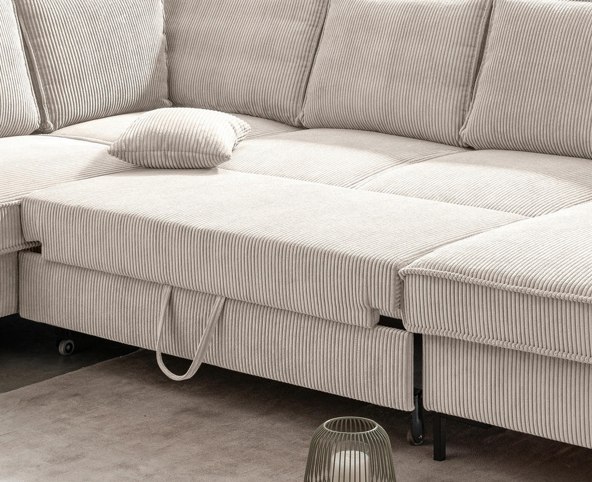 WOHNLANDSCHAFT in Cord Beige  - Beige/Schwarz, Modern, Textil/Metall (198/309/150cm) - MID.YOU