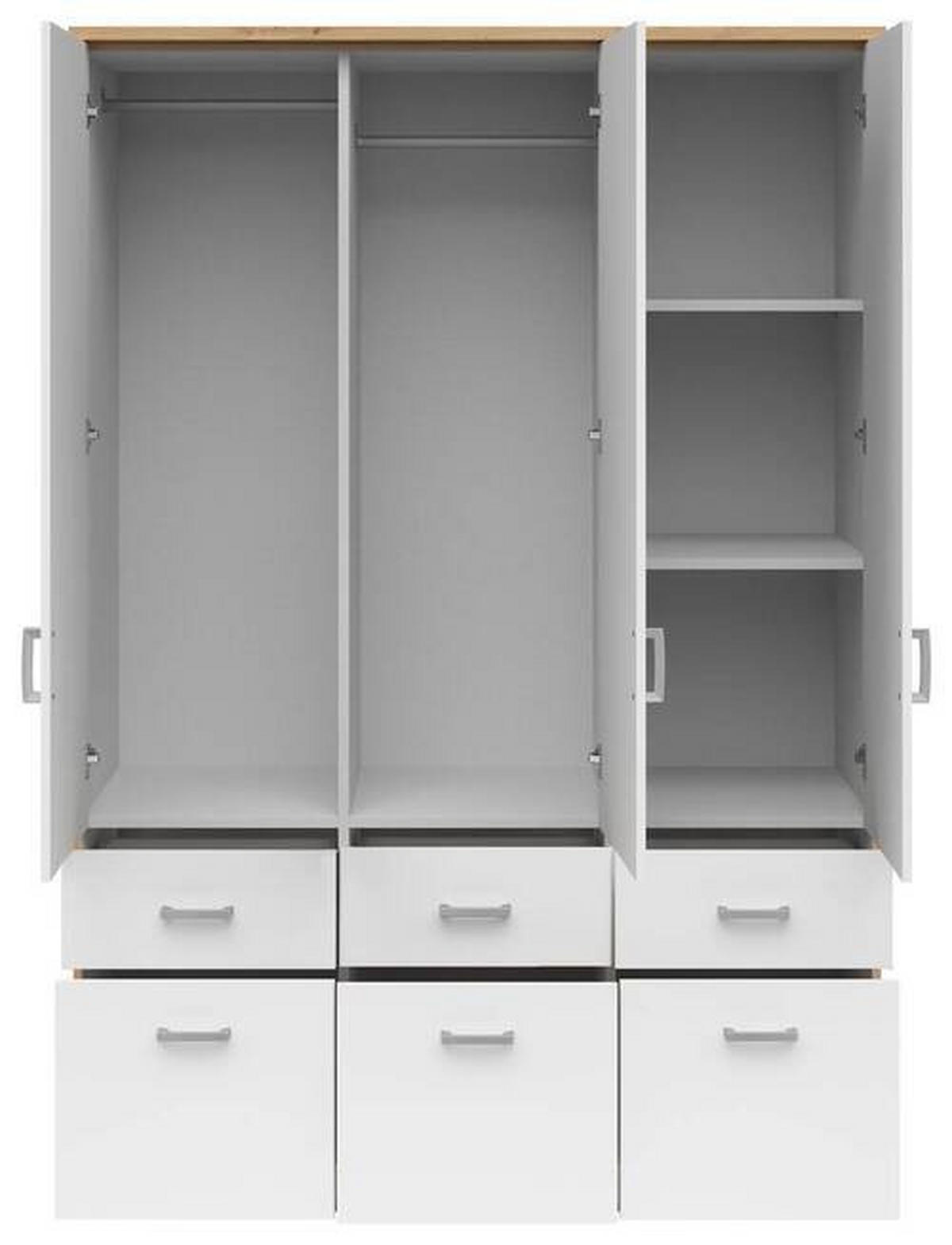 KLEIDERSCHRANK in Weiss, Sonoma Eiche  - Weiss/Silberfarben, Konventionell, Glas/Holzwerkstoff (136/199/58cm) - Boxxx