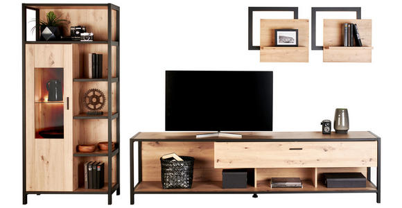 VITRINE in Anthrazit, Eichefarben - Eichefarben/Anthrazit, Design, Glas/Holzwerkstoff (76/172/40cm) - Carryhome