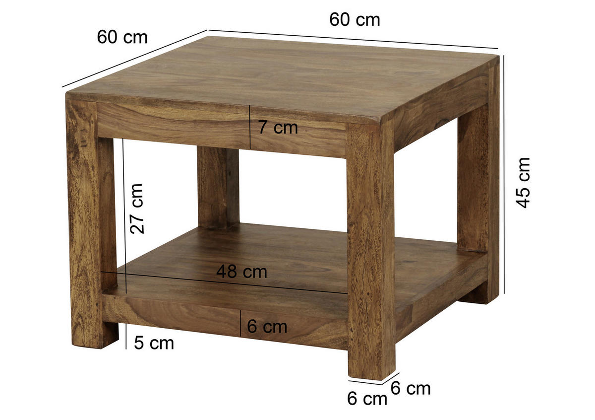KONFERENČNÍ STOLEK, barvy sheesham, dřevo, 60/60/40 cm - barvy sheesham, Design, dřevo (60/60/40cm) - MID.YOU