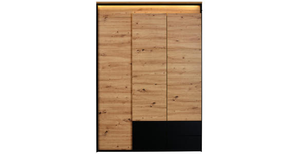 DREHTÜRENSCHRANK  in Schwarz, Eiche Artisan  - Schwarz/Eiche Artisan, KONVENTIONELL, Holzwerkstoff (140/200/55cm) - Voleo