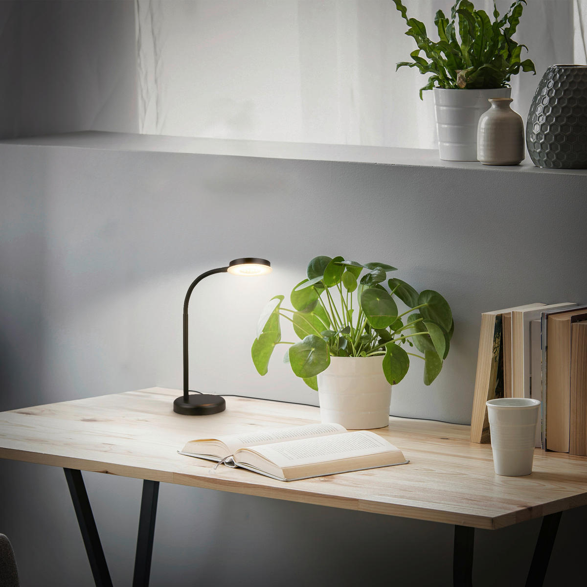 STOLNÍ LED LAMPA, dotykový stmívač, 13/55,5 cm  - černá/béžová, Design, kov/plast (13/55,5cm)