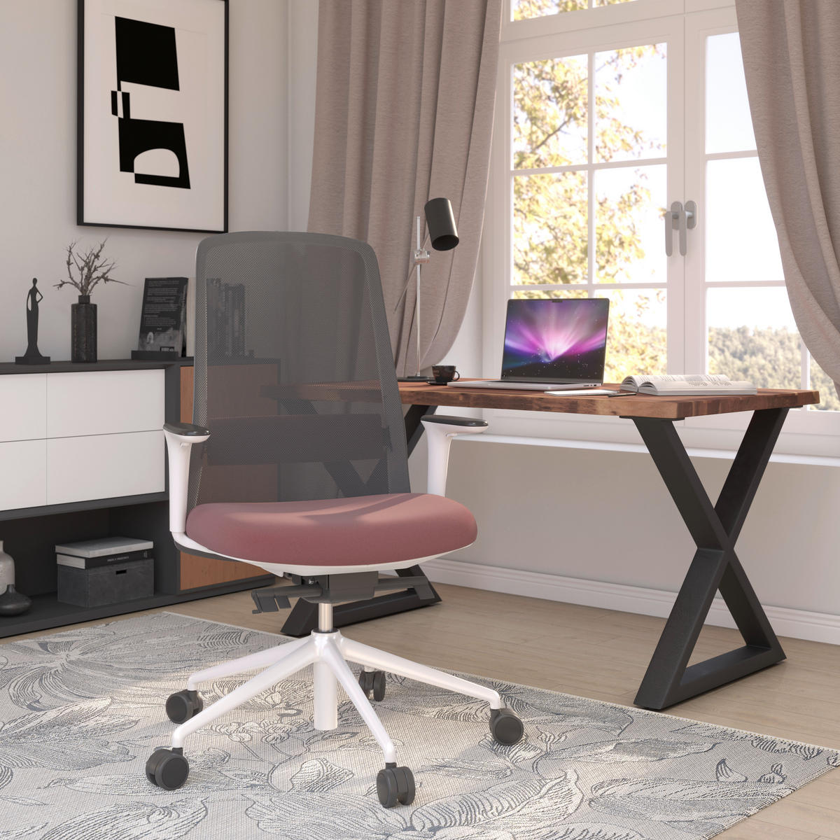 DREHSTUHL Schwarz, Weiß, Beere  - Beere/Schwarz, MODERN, Kunststoff/Textil (70/103-115/70cm)