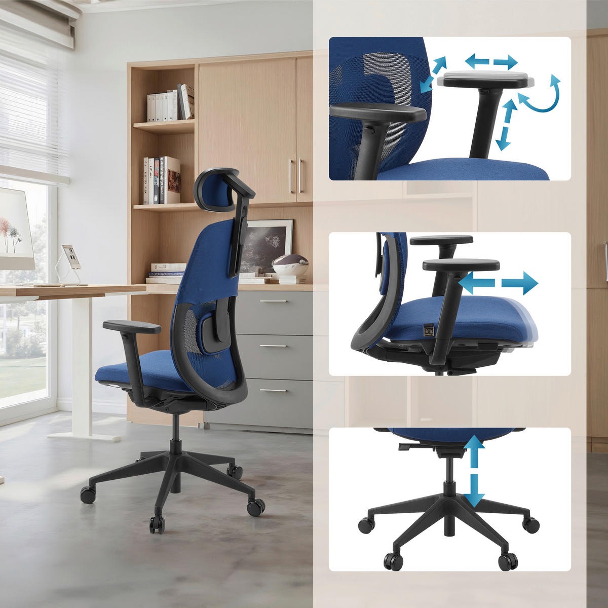 DREHSTUHL Flachgewebe Blau  - Blau/Schwarz, MODERN, Kunststoff/Textil (71/131/66cm) - MID.YOU