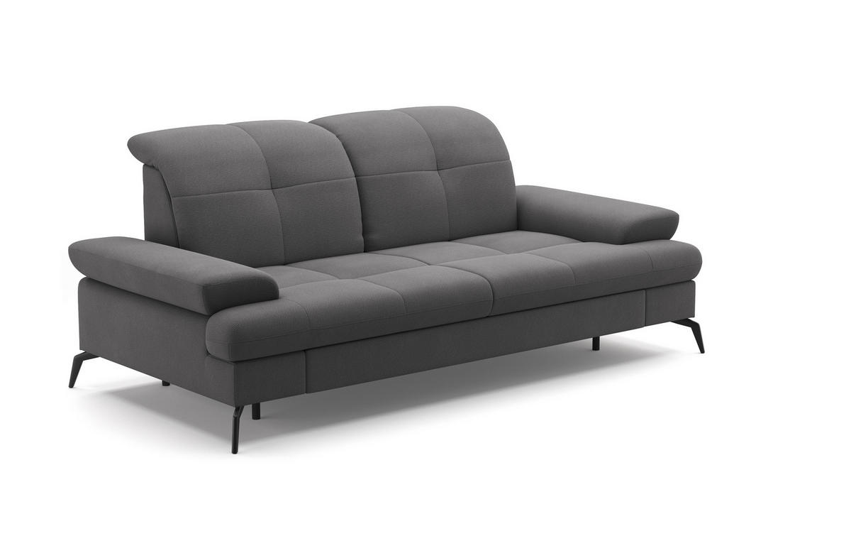 2,5-SITZER in Flachgewebe Grau  - Schwarz/Grau, Konventionell, Textil/Metall (202/90/122cm) - Sit & More