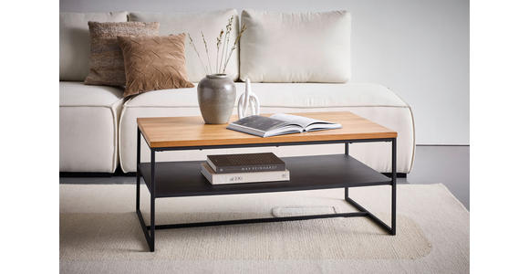COUCHTISCH Eiche furniert, massiv 105/65/44 cm rechteckig Schwarz, Eichefarben - Eichefarben/Schwarz, Design, Holz/Holzwerkstoff (105/65/44cm) - Novel