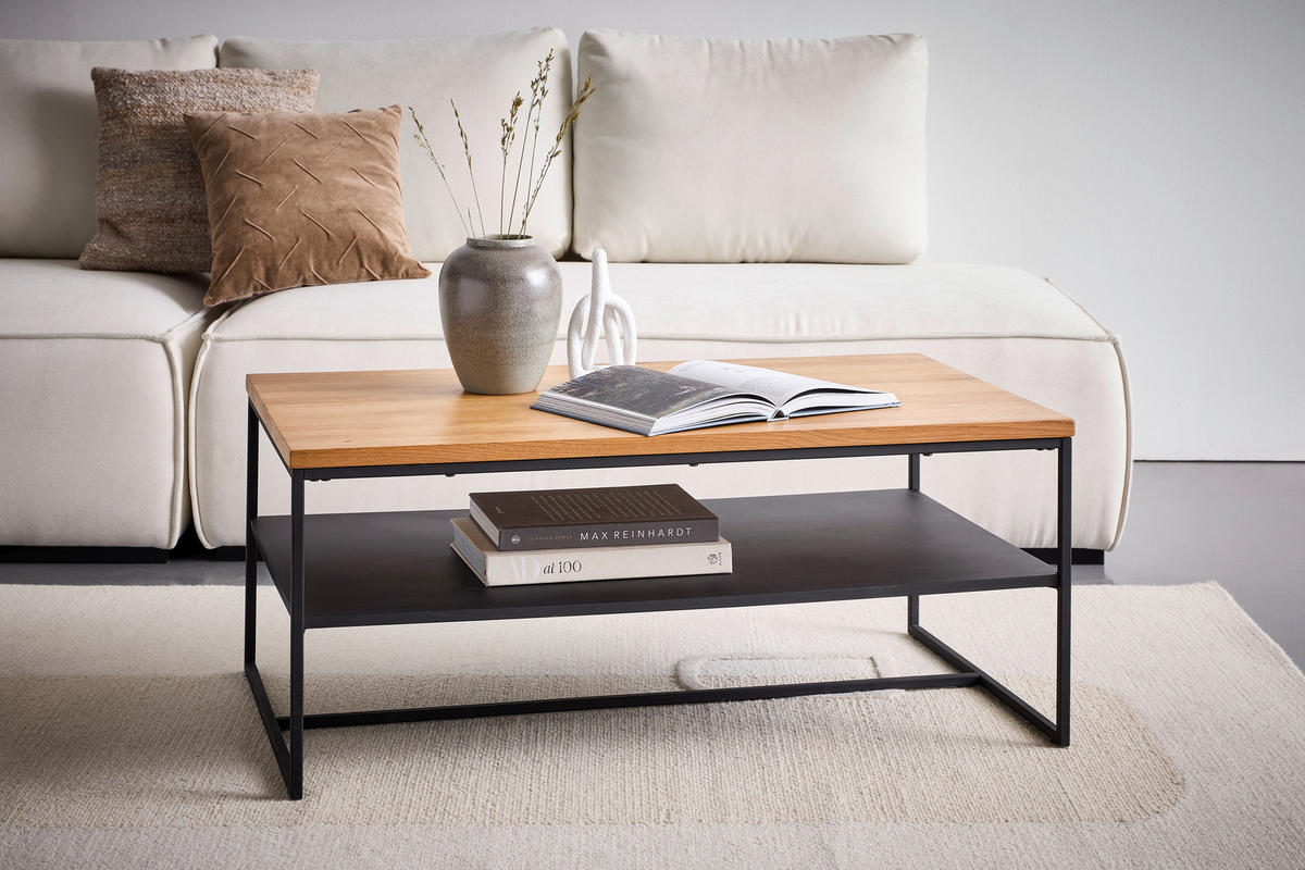 KLUBSKA MIZA, črna, barve hrasta  - črna/barve hrasta, Design, kovina/leseni material (105/65/44cm) - Novel