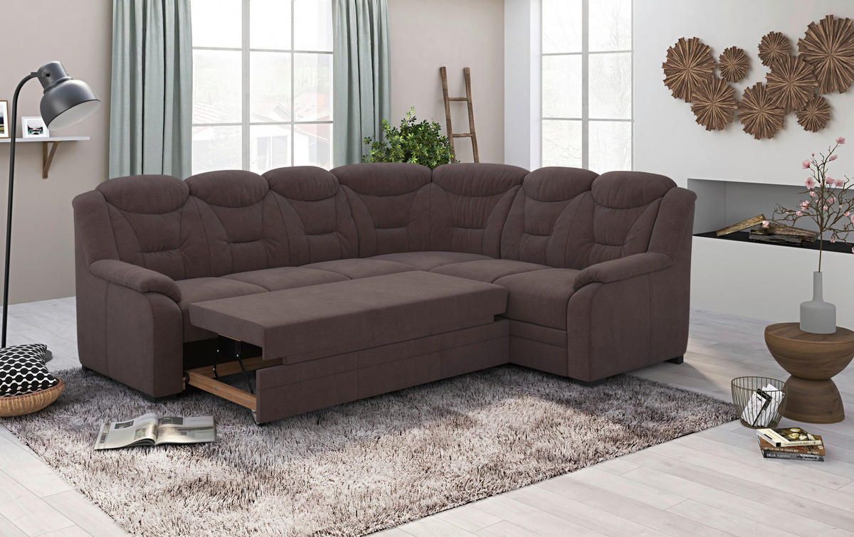 ECKSOFA in Chenille Braun  - Schwarz/Braun, Basics, Kunststoff/Textil (263/211cm) - MID.YOU