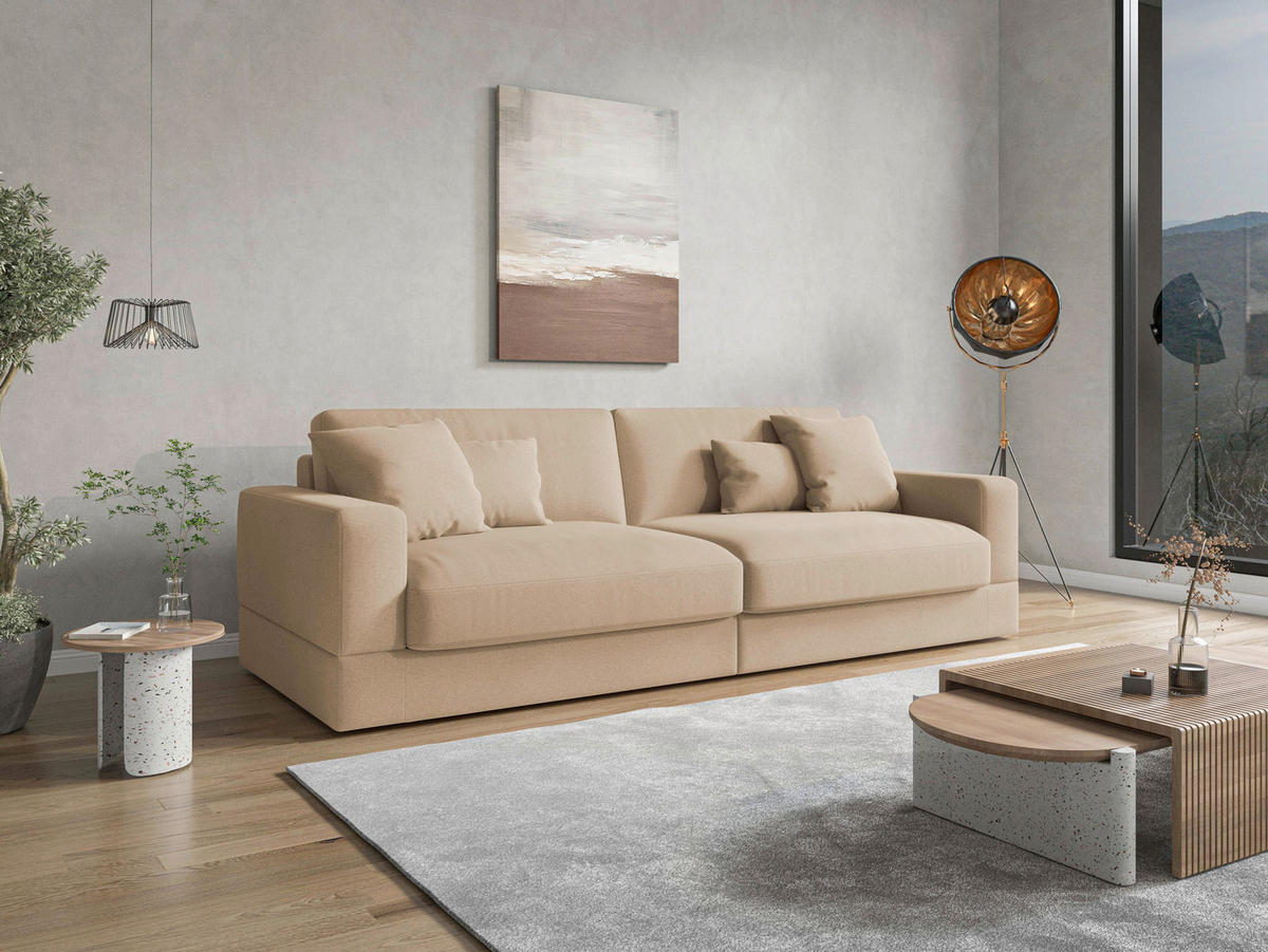 BIGSOFA FABIO E Mikrofaser Sandfarben  - Sandfarben/Schwarz, MODERN, Kunststoff/Textil (264/87/108cm) - Sit & More