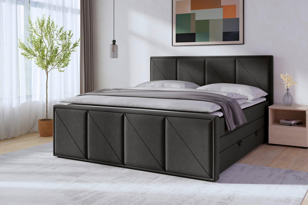 POSTELJA BOXSPRING 180 cm   x 200 cm  , kovina, umetna masa, tekstil, karton, leseni material antracit  - črna/antracit, Moderno, kovina/umetna masa (180/200cm) - MID.YOU