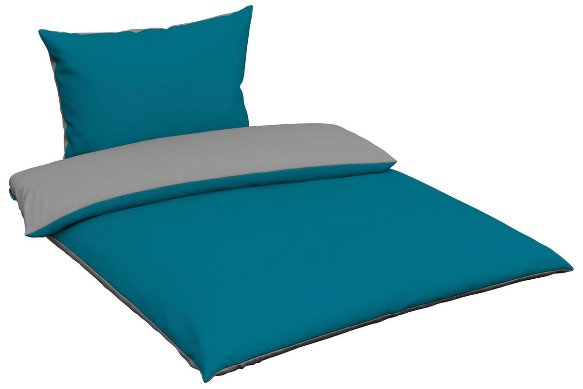 WENDEBETTWÄSCHE Uni Satin Satin 140/200 cm  - Blau/Grau, Basics, Textil (140/200cm) - Novel