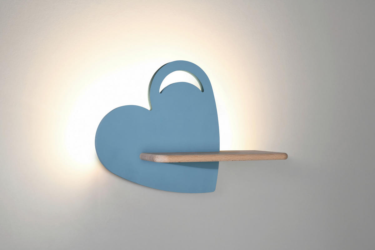 VÄGGLAMPA FÖR BARN Heart 36/12/26 cm   - ljusblå, Klassisk, metall/trämaterial (36/12/26cm)